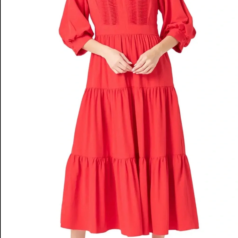 Endless Rose Vibrant  Pintuck Three-Quarter Sleeve Midi Dress  M - Picture 4 of 16